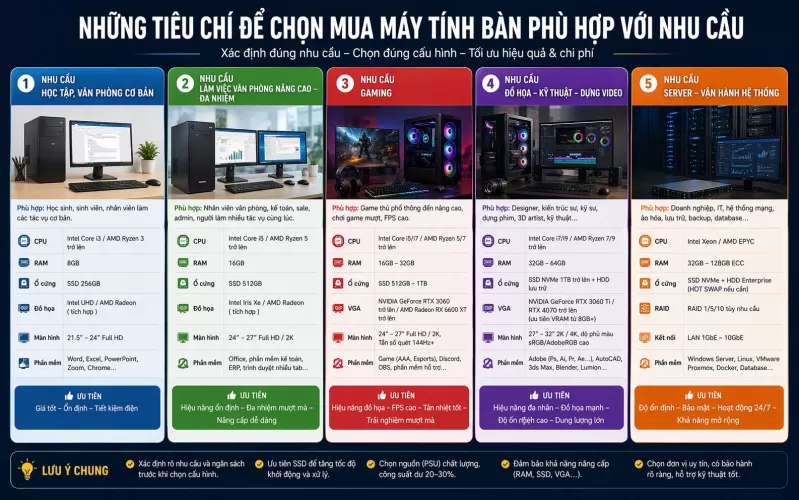Tiêu chí chọn PC phù hợp nhu cầu